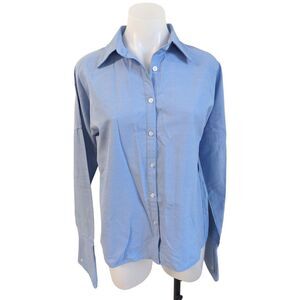 Six Crisp Days Size Medium Blue Split Back Bell Sleeve Shirt Blue Button Up